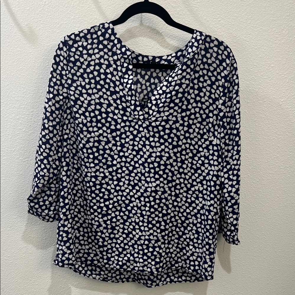 RACHEL Rachel Roy Navy and White Heart-Print V-Neck Tunic